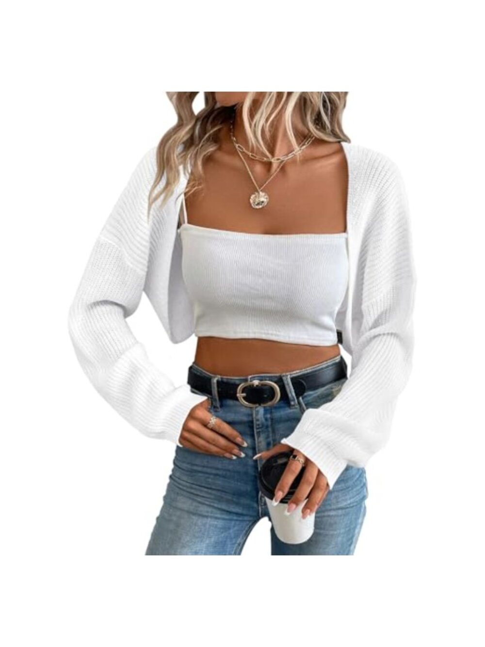 Women's Cropped Bolero Shrug Cardigan Long Sleeve Open Front Knit